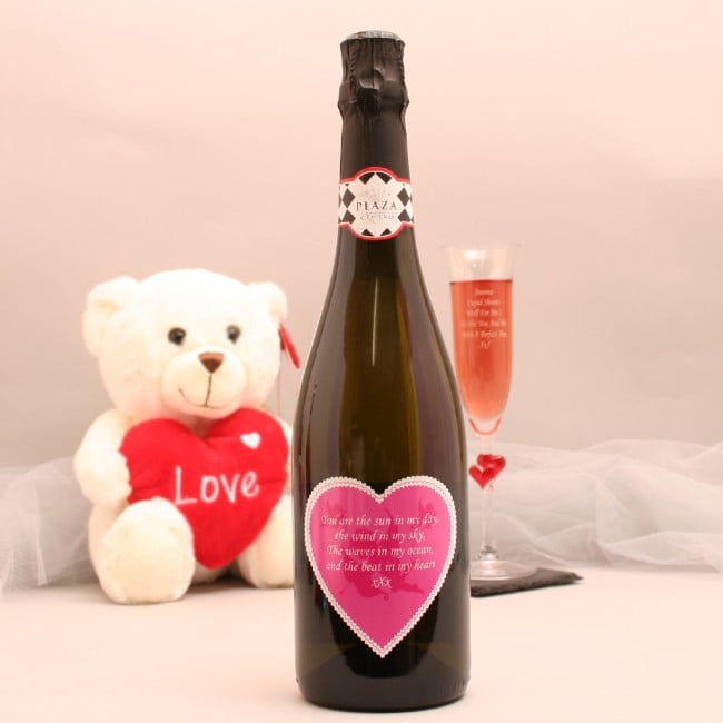 Personalised Prosecco with Pink Heart Label