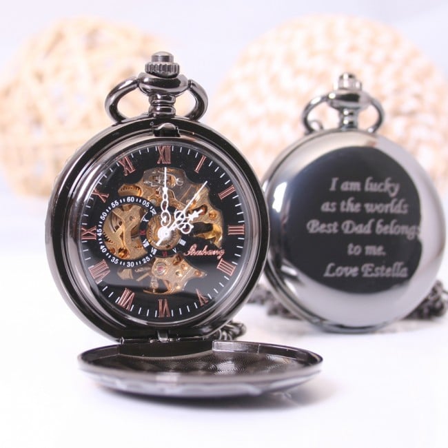 Black Engraved Pocket Watch