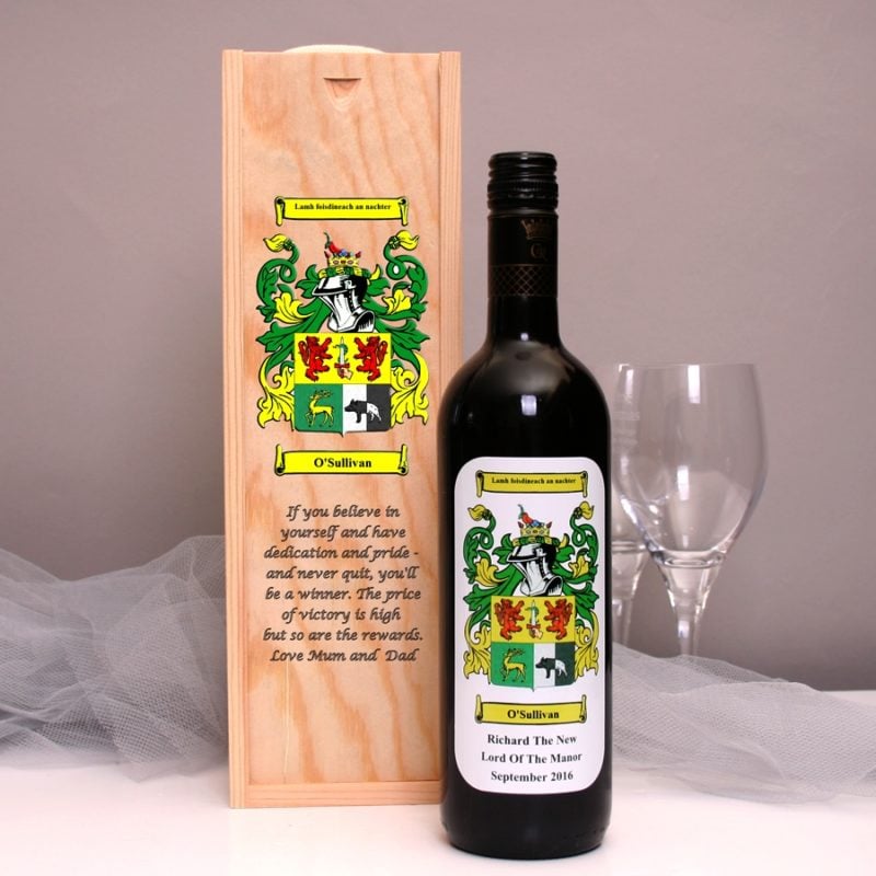 Personalised Wine Gift With Family Crest