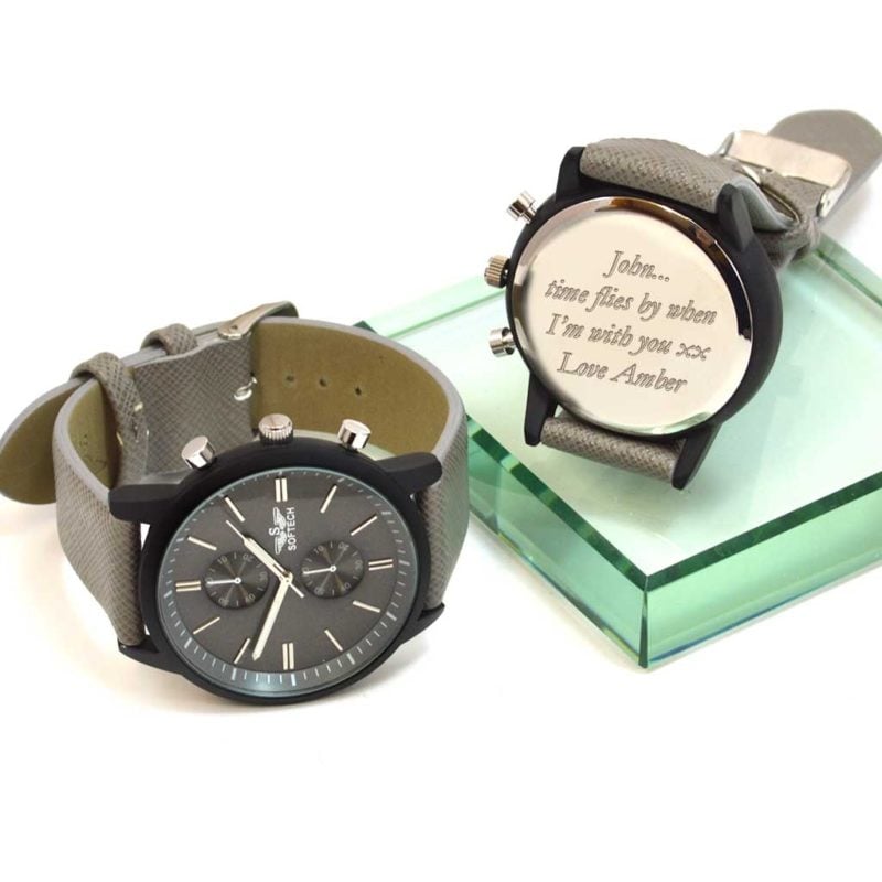 Personalised Wrist Watch Silver Grey Design