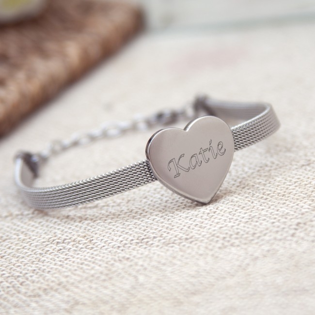 Personalised Heart Bracelet With Mesh Strap