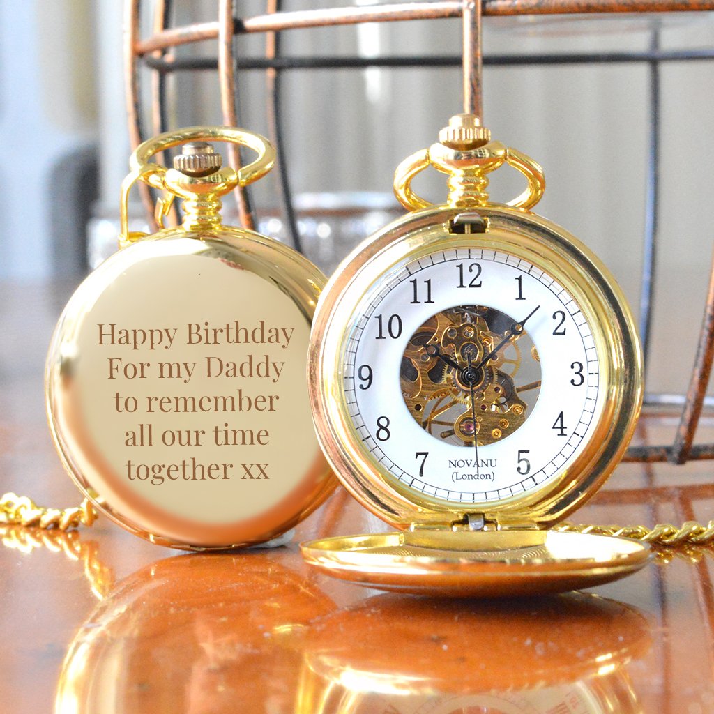 Engraved skeleton pocket watch sale