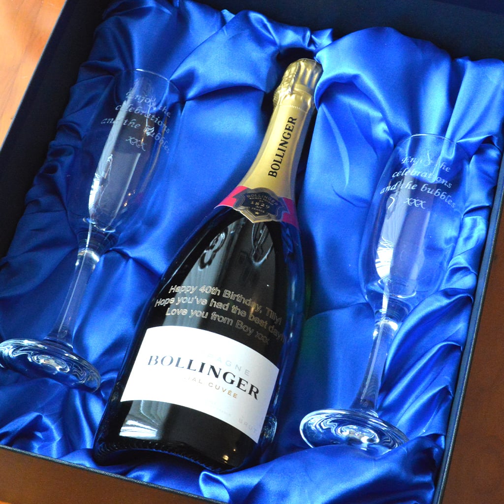 Engraved Bollinger Gift Set with Champagne Flutes