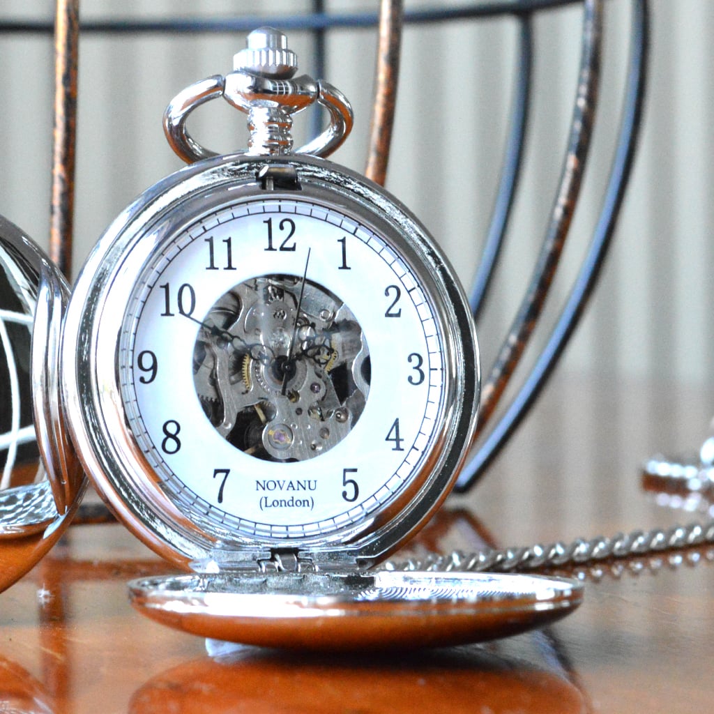 Personalised Mechanical Pocket Watch Silver