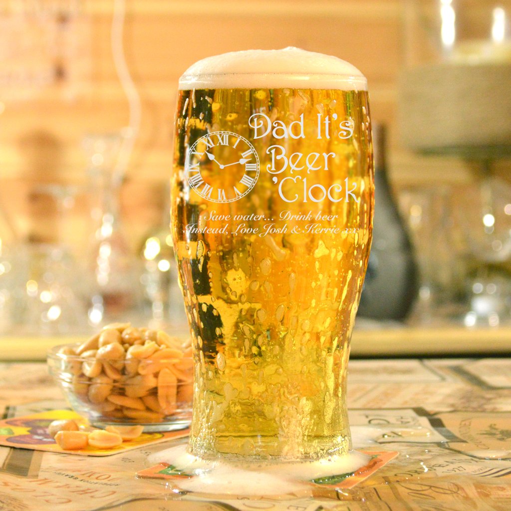 Personalised Dad Its Beer O'clock Pint Glass from GiftsOnline4U