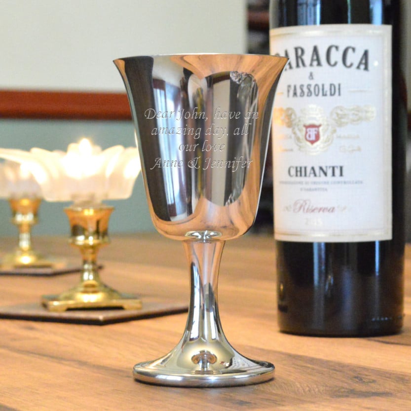 Engraved Bell Pewter Wine Goblet in Gift Box