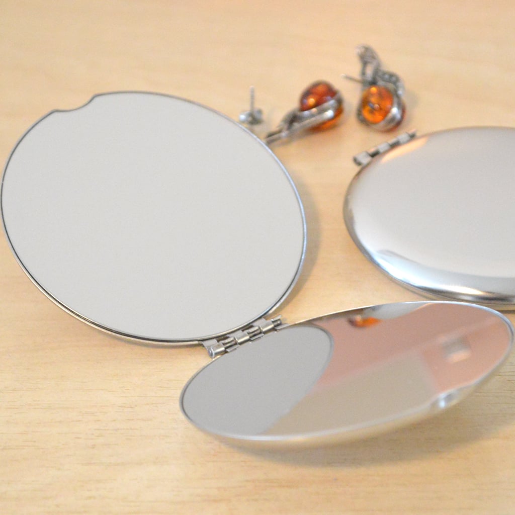 Engraved Round Silver Compact Mirror