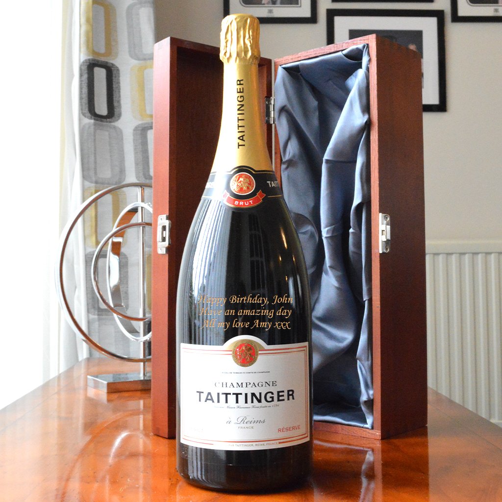 Personalised Taittinger Champagne Magnum With Elmwood Box from GiftsOnline4U