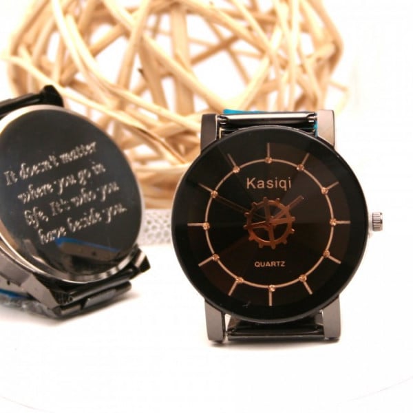 Gents Black Personalised Wrist Watch