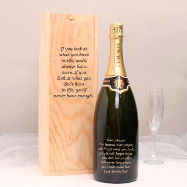 Personalised Magnum Champagne Gift Set With Pinewood Box
