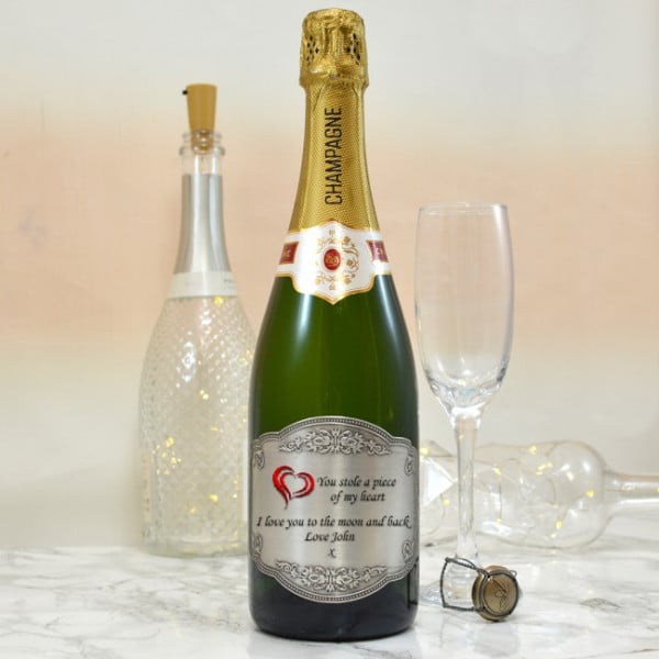 Personalised Champagne With Heart Pewter Label