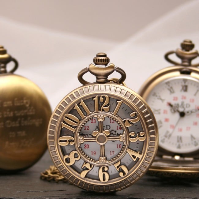 Engraved Bronze Pocket Watch Pierced Numbers from GiftsOnline4U