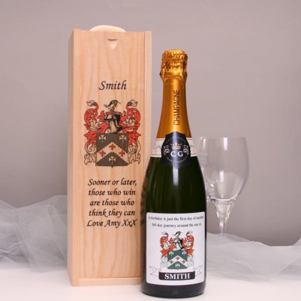Personalised Champagne With Family Crest Label