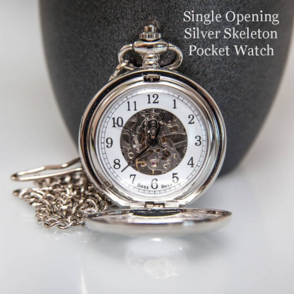 engraved father of the bride pocket watch single opening skeleton 1 1