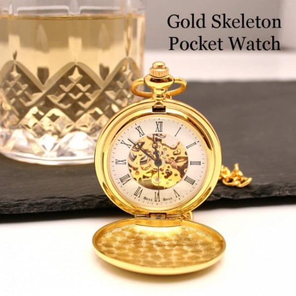 engraved father of the bride pocket watch gold skeleton 1 1