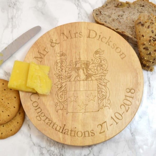 family crest wooden cheeseboard round 1