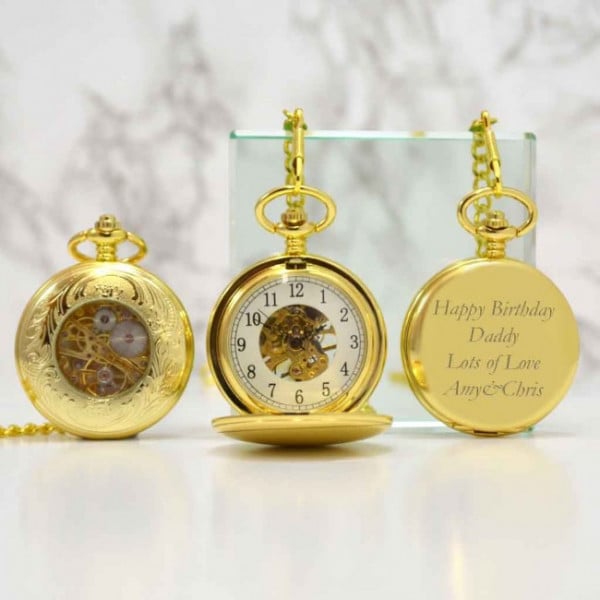 Gold Engraved Pocket Watch With Antique Style Back
