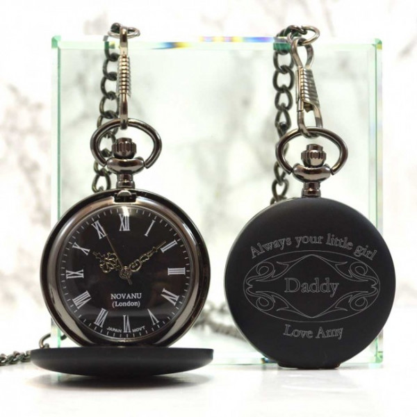 Fathers Day Black Personalised Pocket Watch Gift