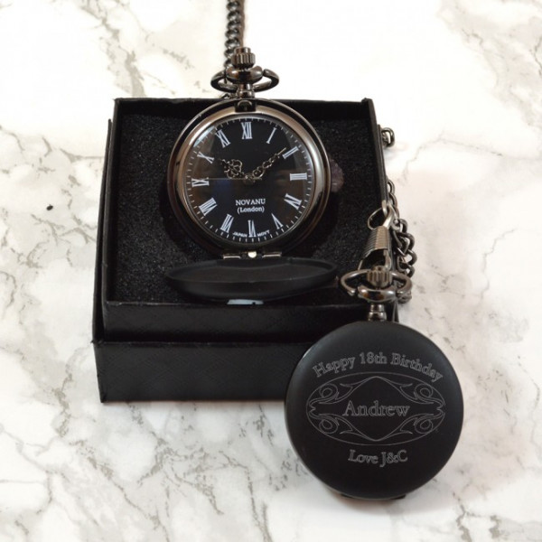 Engraved Black 18th Birthday Gift Pocket Watch