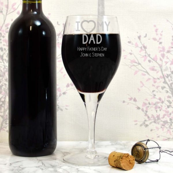 i heart my dad wine glass