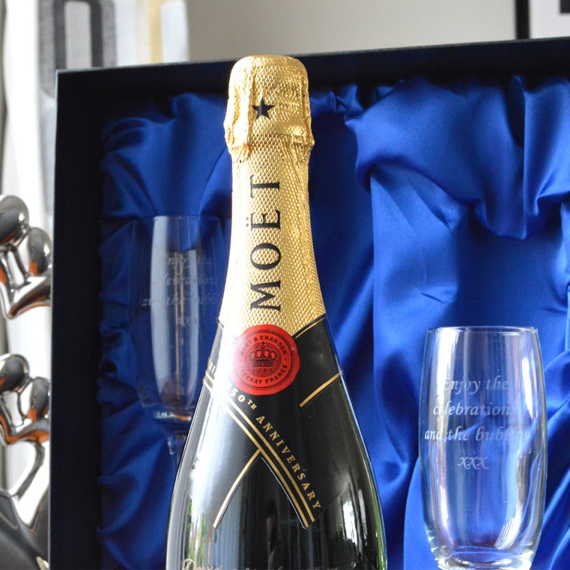Moet Champagne Gift Set with Engraved Moet and Personalised Champagne