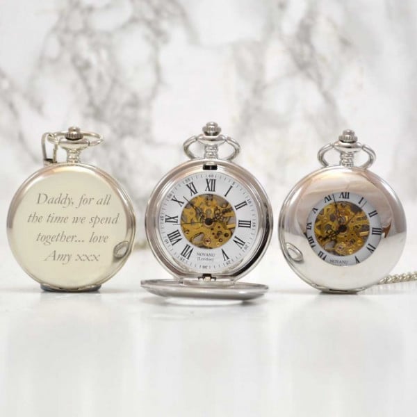 Silver skeleton outlet pocket watch