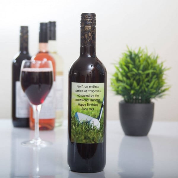 original personalised golfers wine gift with custom label