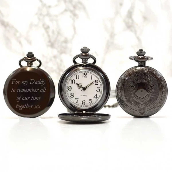 Quartz Personalised Pocket Watch in Ornate Charcoal