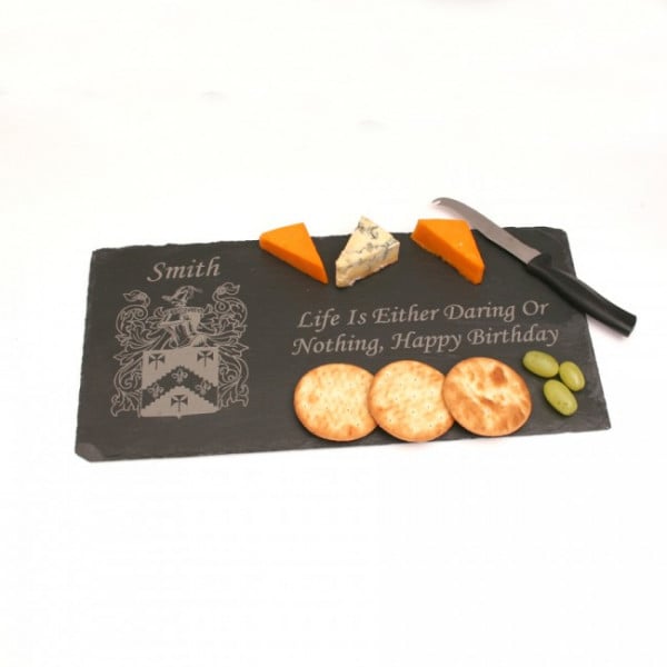Personalised Rectangle Slate Cheeseboard With Your Family Crest