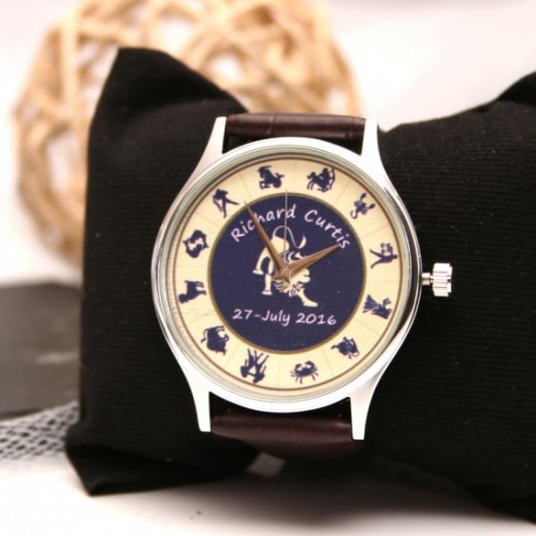 Engraved Wrist Watch With A Personalised Zodiac Design