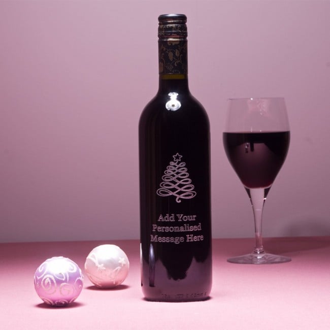 Engraved Christmas Wine with Christmas Tree Design Gift at GiftsOnline4U