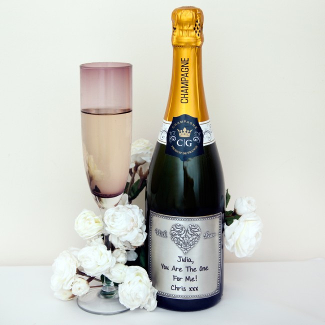 Personalised With Love Champagne with Engraved Pewter Label from GiftsOnline4U