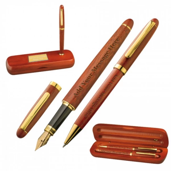 Personalised Wooden Pens Gift Set In Rosewood Box