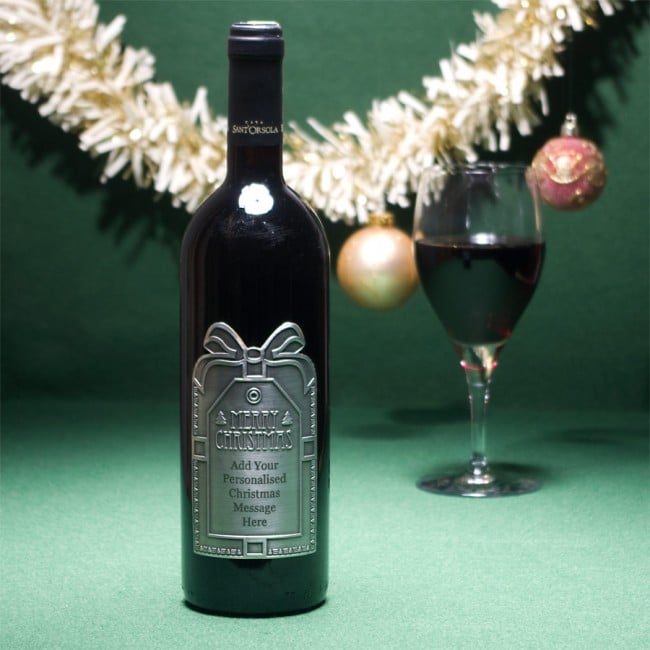 Personalised Christmas Barolo Wine with Engraved Christmas Present Pewter Wine Label at GiftsOnline4U
