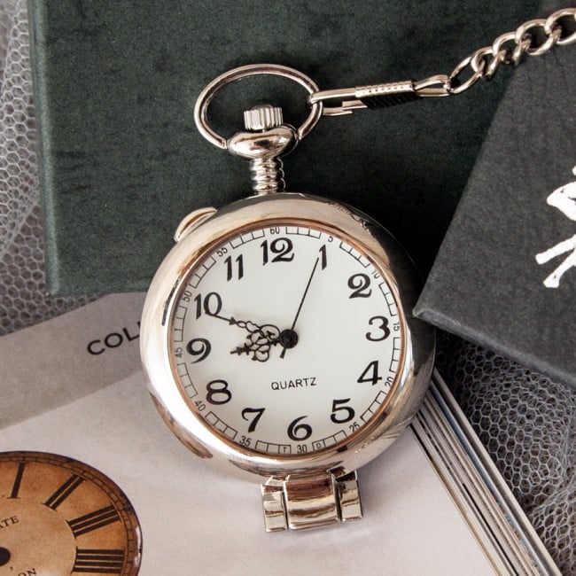 Personalised Silver Pocket Watch With Magnifying Glass from GiftsOnline4U