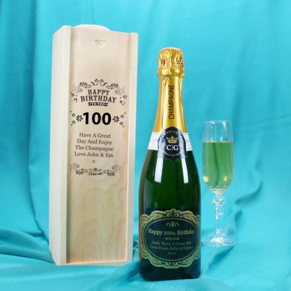Custom 100th Birthday Gifts Champagne With Gold Label And Box