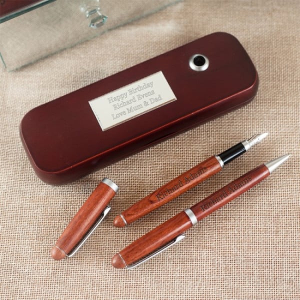 Engraved Wooden Pens Set With Presentation Box