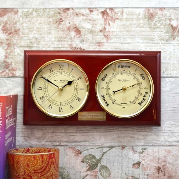 Wooden Clock with Barometer