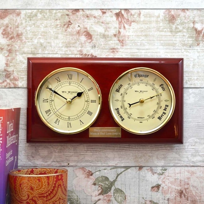 Wooden Clock with Barometer at GiftsOnline4U