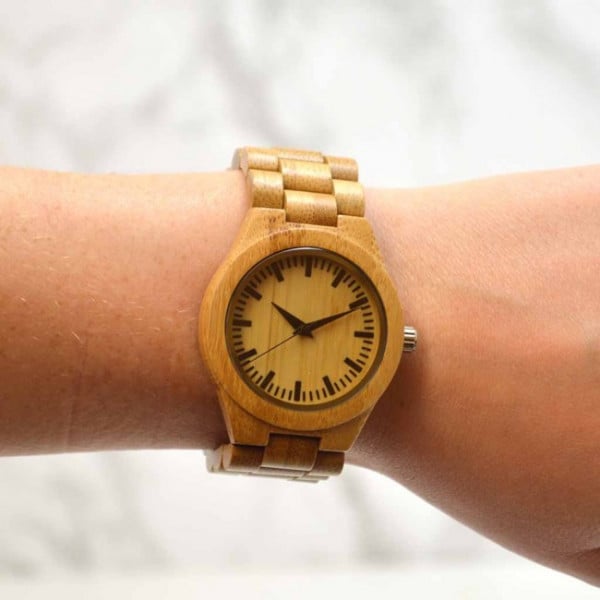 Ladies Engraved Bamboo Wrist Watch GiftsOnline4U