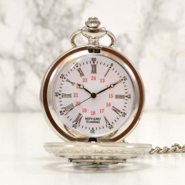 Personalised Silver Pocket Watch Compass Design GiftsOnline4U