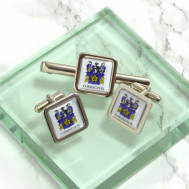 family crest cufflinks with tie clip 2