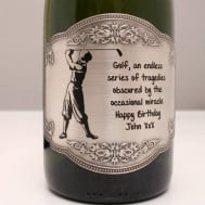 original personalised champagne with golf design pewter label 1