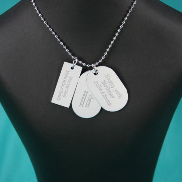 Personalised Engraved Dog Tags Text Steel Army Military Necklace Tag  Engraving