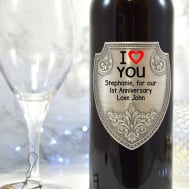 red wine pewter i heart you label detail