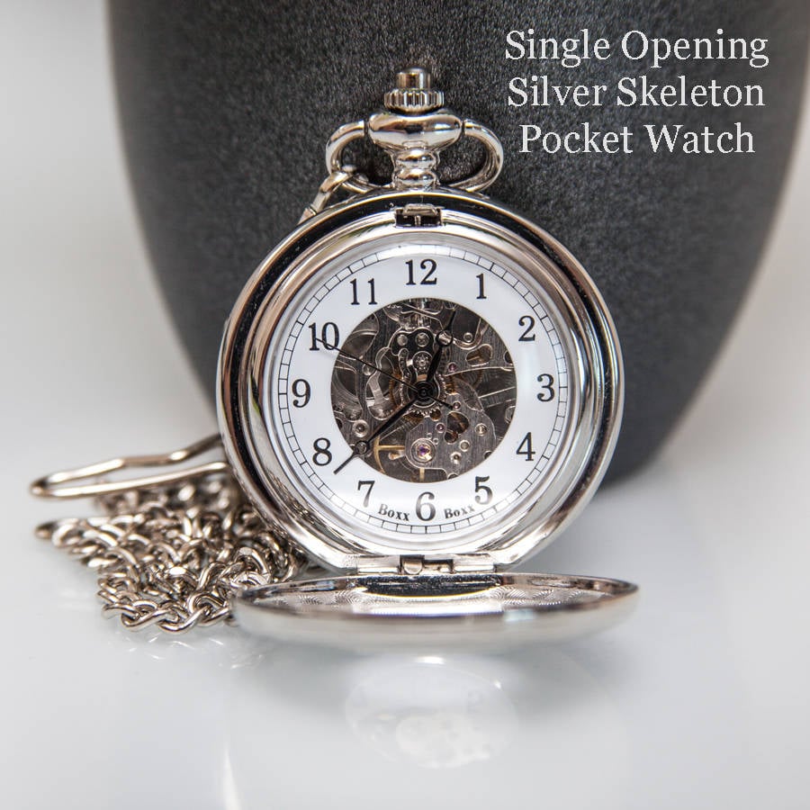 Skeleton pocket deals watch with engraving