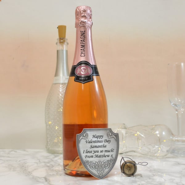 personalised valentines day champagne label in embossed pewter additional preview1