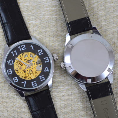 engraved mechanical wrist watch