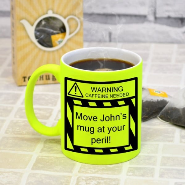 Personalised Mug Caution Design Yellow