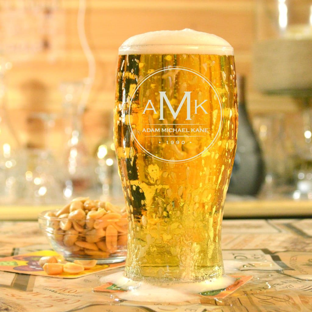 Personalised Modern Three Letter Monogram Pint Glass from GiftsOnline4U